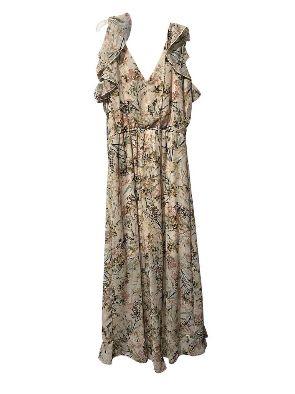 Shelby & Palmer Floral Ruffle V-Neck Maxi Dress - Cream Floral